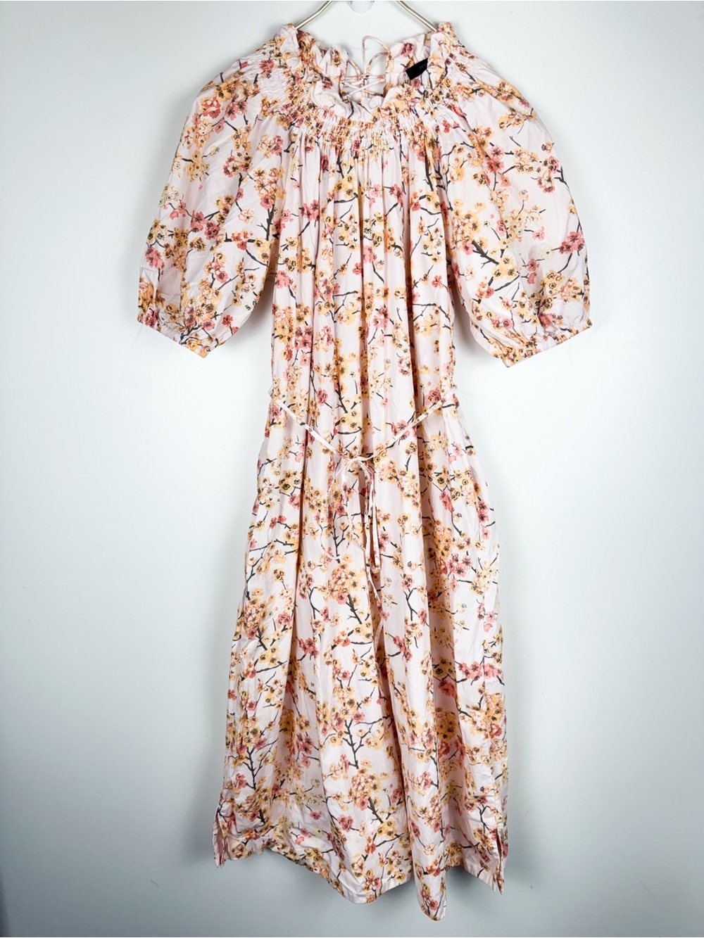 J Crew BA926 Smocked Mock Neck Puff Sleeve Dress Pink Floral Sz S Cottagecore